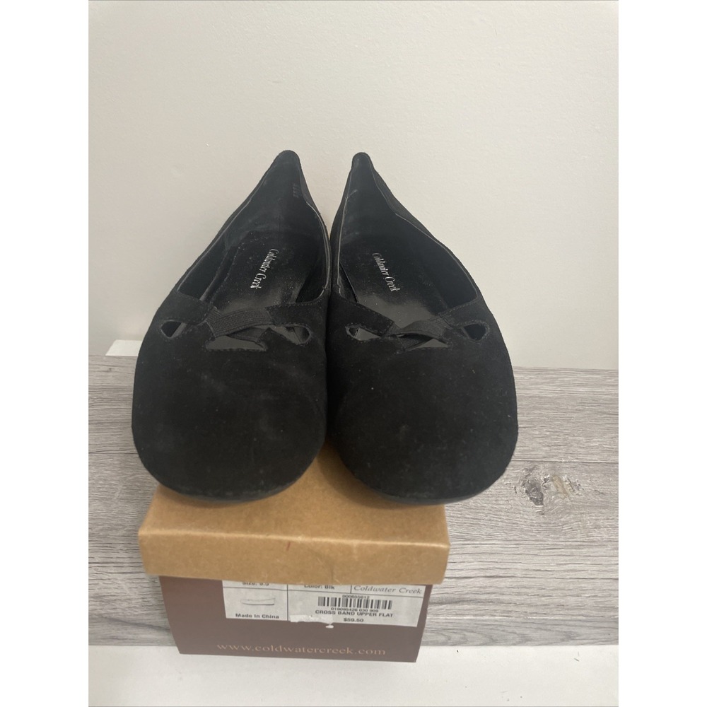 Coldwater Creek Cross Band Flats Black Suede 9 1/2 M Women's Leather